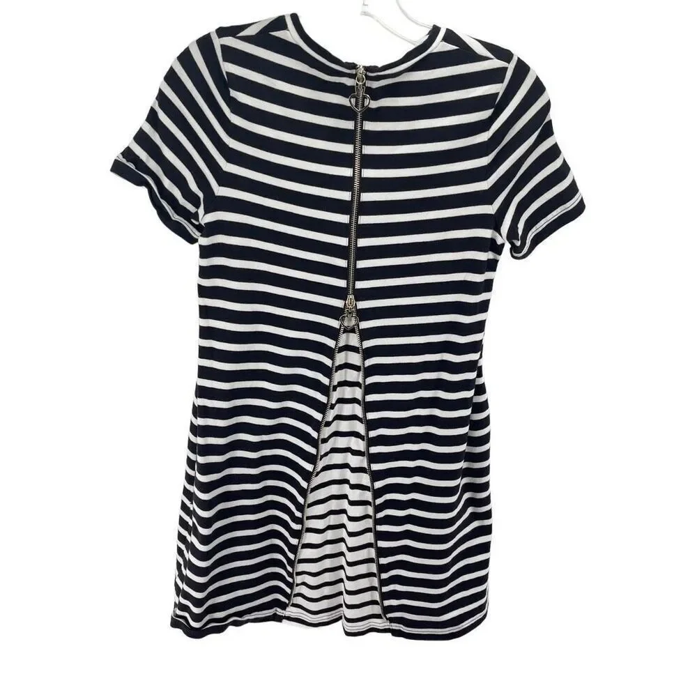 Kate Spade Womens Striped Dress Zip 100% Cotton Mini Black White Size XS